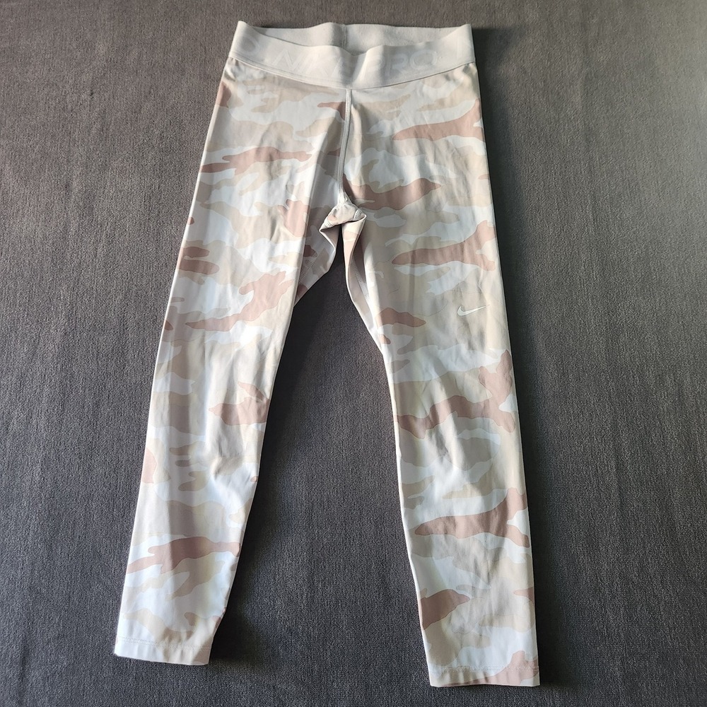 Nike Pro Leggings Women's Size Medium Dri Fit Mid Rise Tight Tan Camo Active